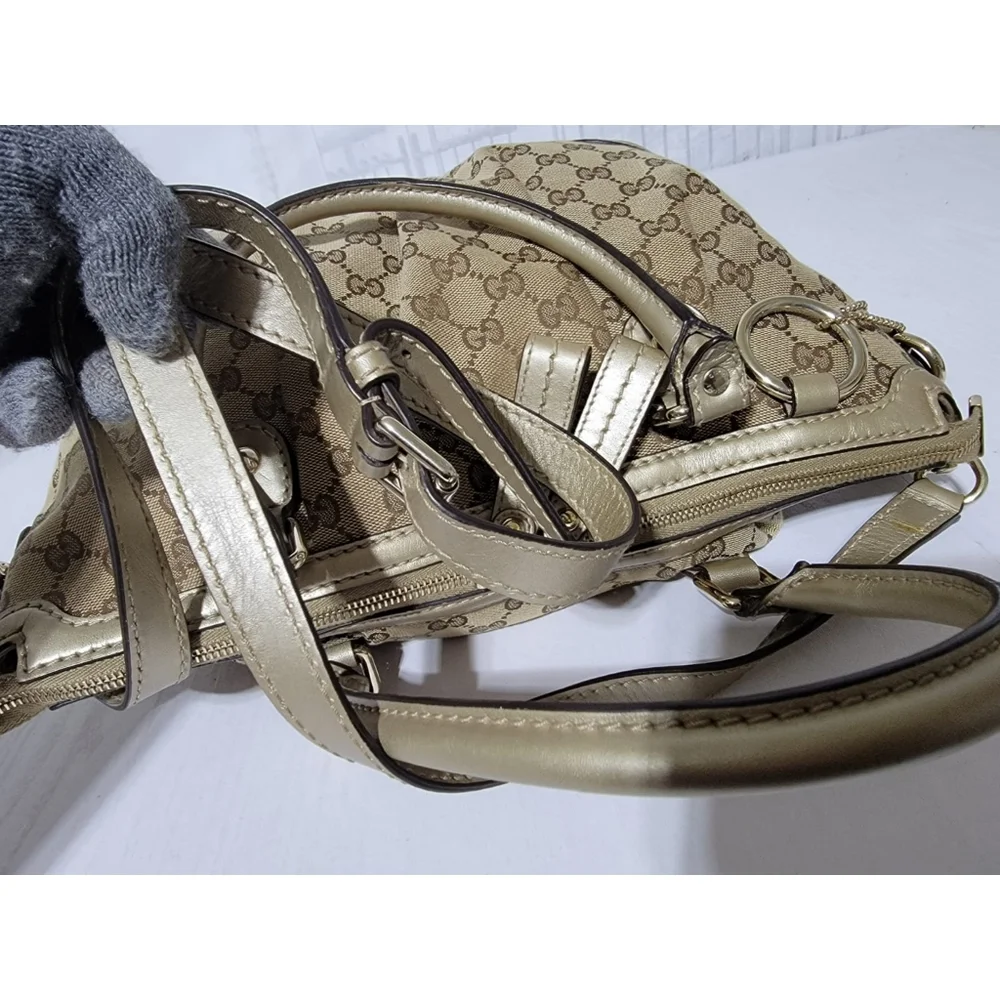 GUCCI Monogram Medium Sukey Satchel Bag Golden Beige